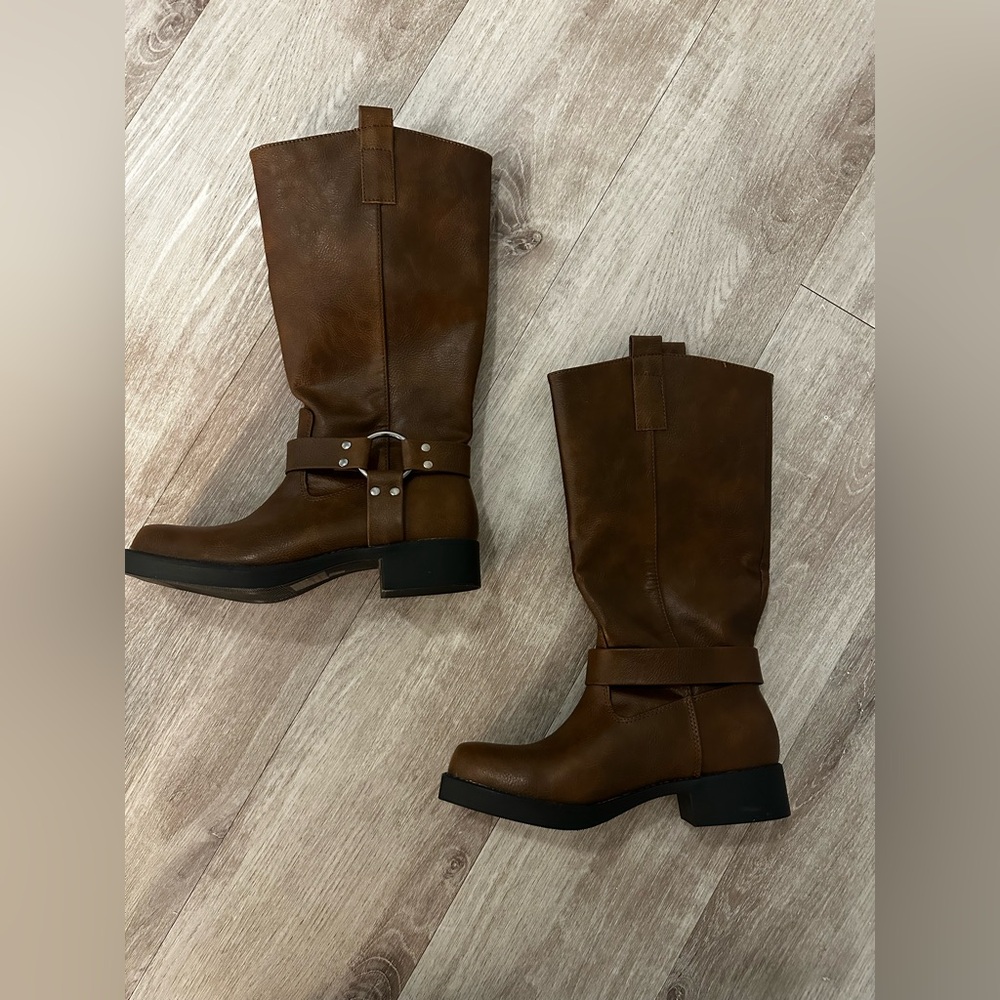 Princess Polly Brown Harness Mid-Calf Boots (NEW)